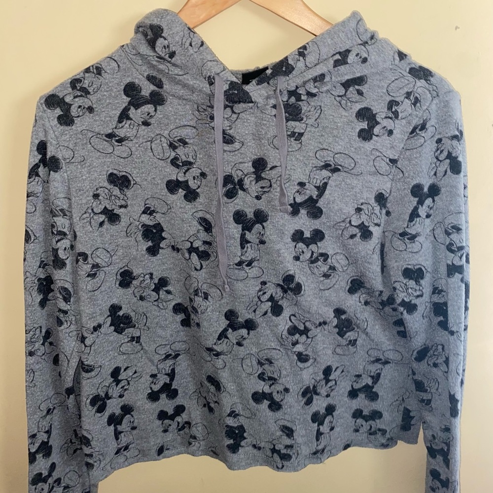 Mickey Mouse Print, Cropped Hoodie